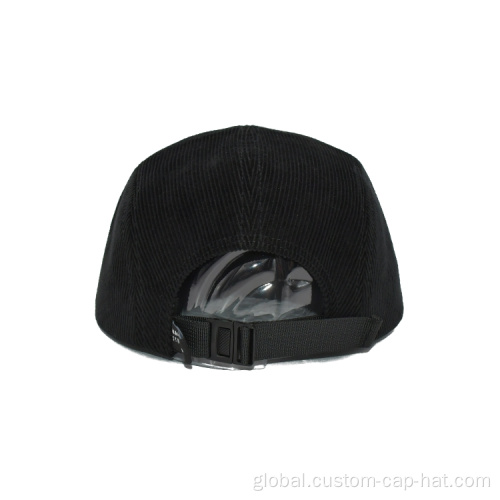 Custom 5 Panels Camp Cap Black Corduroy 5 Panel Camper Hats Manufactory